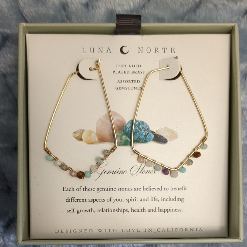 Gold Plated Brass Hoop Earrings with Gemstones